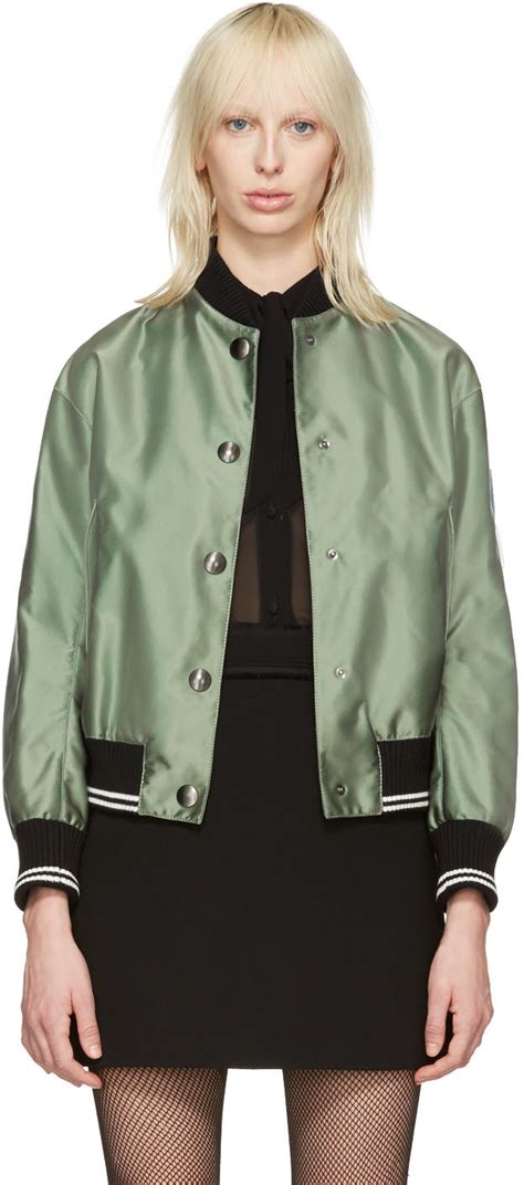 Miu Miu: Green Oversized Patches Bomber Jacket 